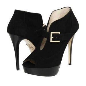 MICHAEL KORS Ebony Black Suede Bucked Peep Toe Platform Bootie Size 8M